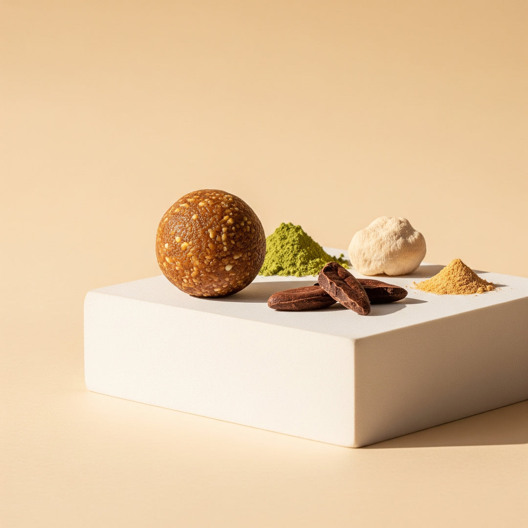 Focus Flow superfood bite met Lion’s Mane, matcha, cacao en noten voor langdurige concentratie en mentale scherpte